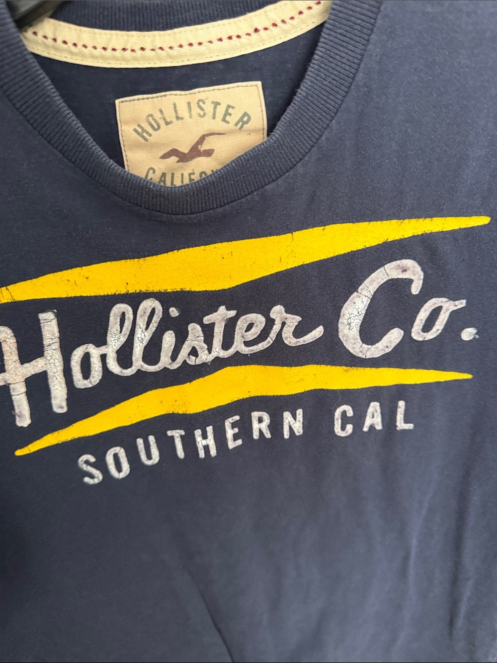 Hollister Navy Crewneck Sweater with Yellow & White Graphic